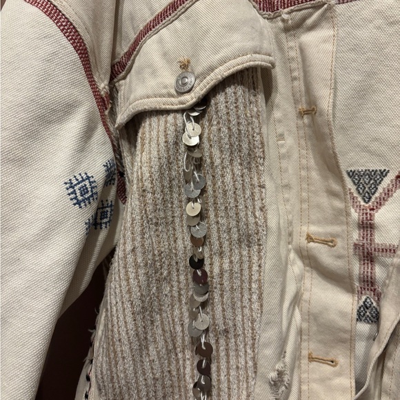Free People Winter Cactus Embroidered Embellished Trucker Denim Jacket  Medium - Picture 2 of 13